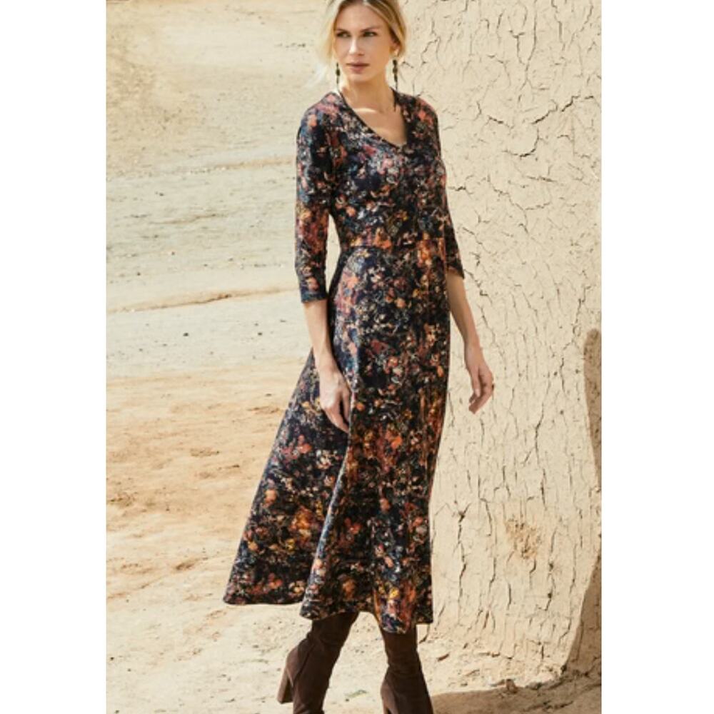 Floral Print Midi Dress in Dark Multi
